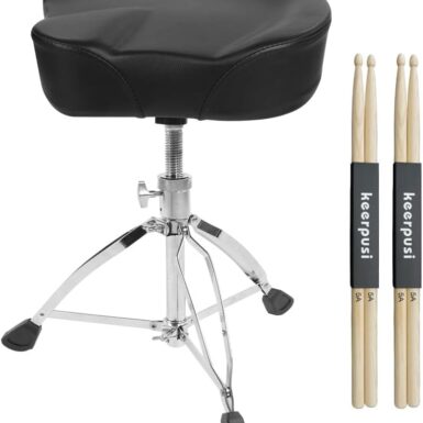 Heavy Duty Drum Throne with Two Drumsticks, Motorcycle Style Drum Seat, Widened Drum Chair with Upgraded Materials, Height Adjustable Padded Stool, Double Braced