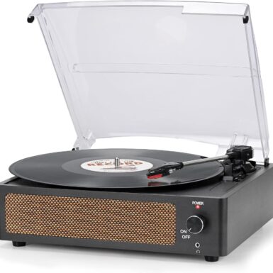 Vinyl Record Player with Speakers Vintage Turntable for Vinyls Records Belt-Driven Turn Table Support 3-Speed, Wireless Playback, Headphone, AUX-in, RCA Line LP Phonograph for Sound Enjoyment Black